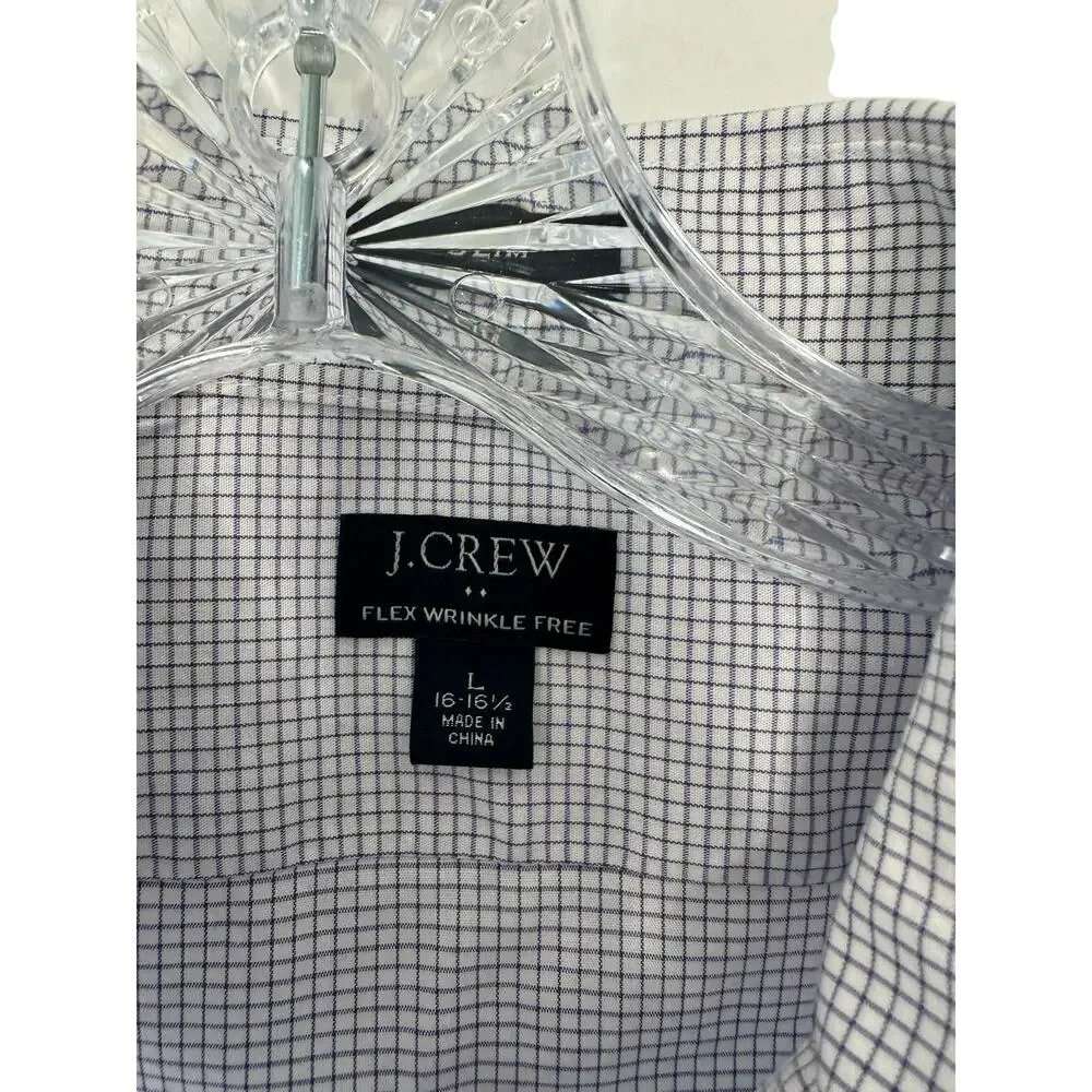 J.Crew Men's Blue Plaid Slim Fit Flex Wrinkle Free Button Down‎ Shirt Size Large